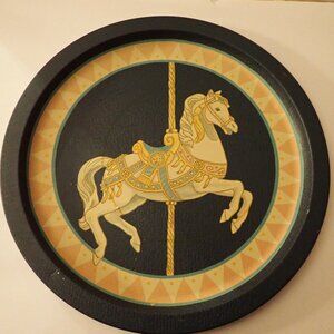 Vintage Tin Tray with Carousel Horse